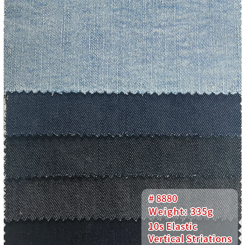 A8880 New 335gsm Washing Color Dyed Denim Fabric Stretch Jeans Pants Cotton Polyester Spandex Denim Fabric