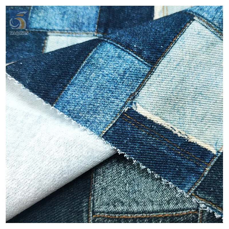 2025 Men's Italian Vintage Distressed Denim Fabric 100% Cotton Digital Printed Plaid Check Denim Fabric