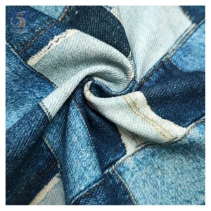 2025 Men's Italian Vintage Distressed Denim Fabric 100% Cotton Digital Printed Plaid Check Denim Fabric