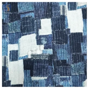 Stock Lot 100 Cotton Dyed Digital Printed Denim Fabric China Designer Distressed Denim Fabric by the Meters