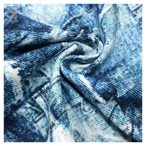Stock Lot 100 Cotton Dyed Digital Printed Denim Fabric China Designer Distressed Denim Fabric by the Meters