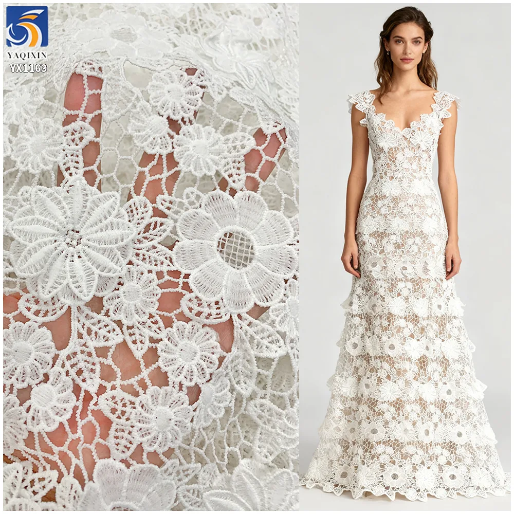 YX1163 2026 Water-Soluble Embroidered Flowers 5 Yards of 3D Lace Fabric White Nigerian Wedding Style African Laces Fabric