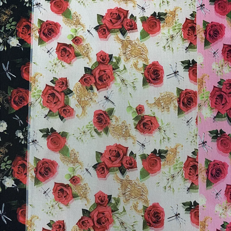 YX006 3 Days Picture Sample Spandex 4 Way Stretch Custom Printed Net Mesh Fabrics Colorful Flower Digital Printed Mesh Fabric