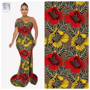 China Manufacturer Custom 100% Polyester Pacific Island Design Fabric Dress Retro Print Your Own Designs on Fabric