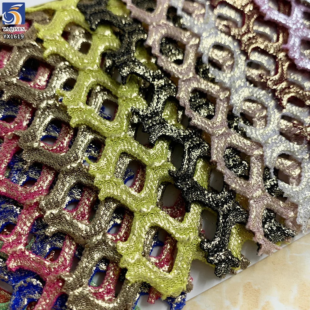 YX1619 Openwork Shiny Mesh Fabric Foil Finish Stretch Knit Textile for Fashion Clothing and Layered Garments