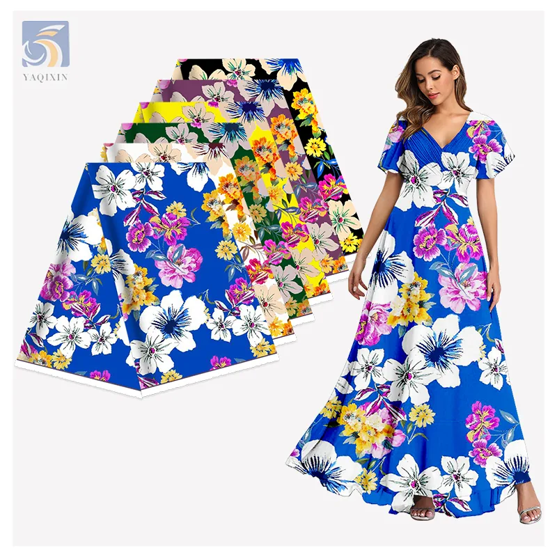 Popular Ladies Summer Garment Printed Fabric Lawn Oriental Flowers Pattern Design Print 100% Polyester Fabric
