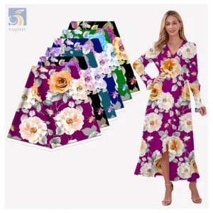 Popular Ladies Summer Garment Printed Fabric Lawn Oriental Flowers Pattern Design Print 100% Polyester Fabric