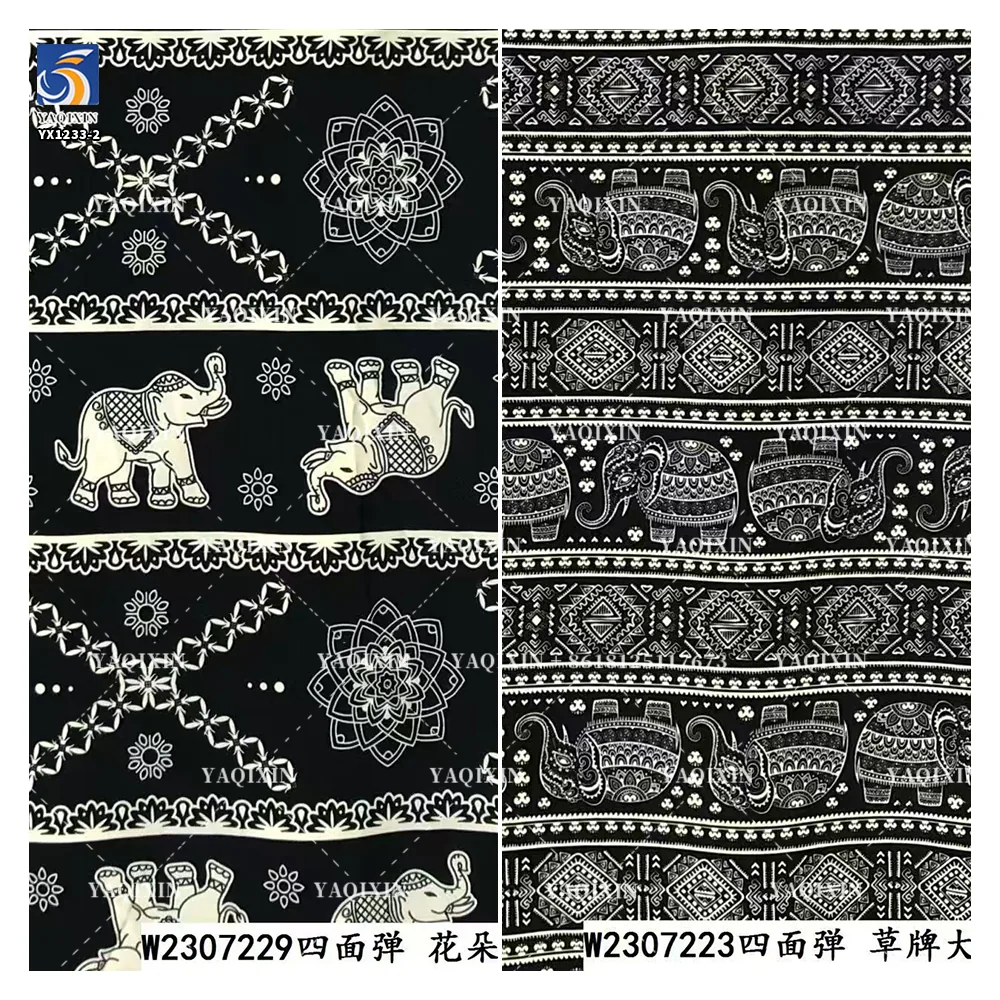YX1233-2 High Quality Polyester African Tropical Tribal Print Fabric Roll Totem Chiffon Stretch Print Fabric for Clothing Dress