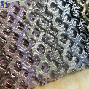 YX1619 Openwork Shiny Mesh Fabric Foil Finish Stretch Knit Textile for Fashion Clothing and Layered Garments