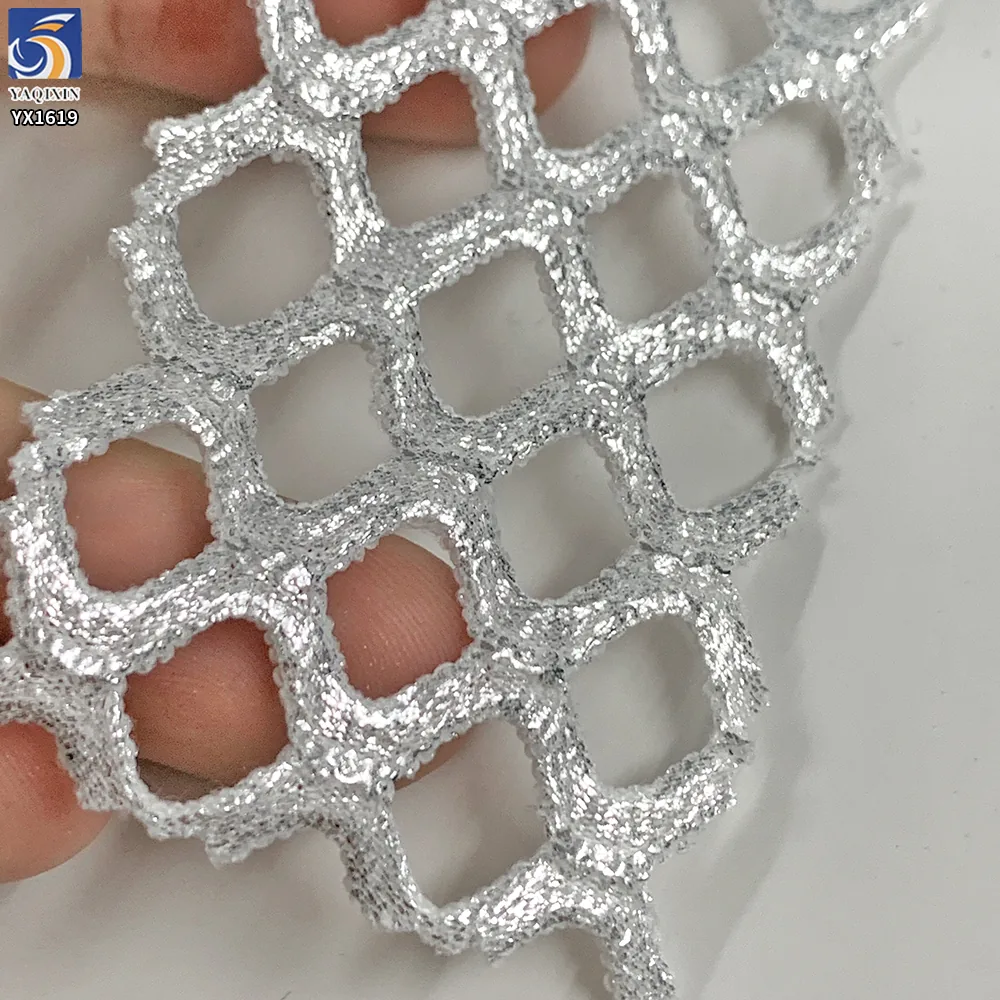YX1619 Openwork Shiny Mesh Fabric Foil Finish Stretch Knit Textile for Fashion Clothing and Layered Garments