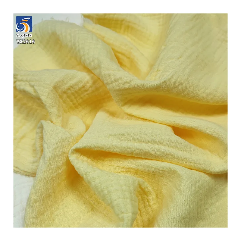 YX2616-1 Premium Quality 126gsm Double Cotton Gauze Muslin Fabric Breathable Combed 100 Cotton Wrinkle Fabric Bedding Dress