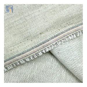High Quality Herringbone Hemp Cotton Fabric 260gsm Original Color 75/15 Blend Linen/Cotton Fabric for Clothing