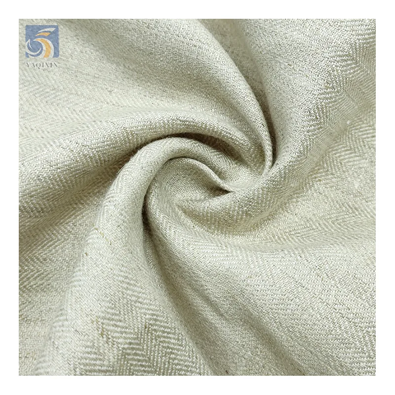 High Quality Herringbone Hemp Cotton Fabric 260gsm Original Color 75/15 Blend Linen/Cotton Fabric for Clothing