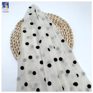 YX1505 Beautiful Stretch Black Flocked Polka Dot Mesh Fabric 92 Polyester 8 Spandex 1cm Dot Tulle Fabric for Women Skirt Dress