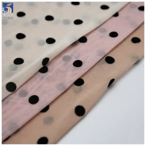 YX1505 Beautiful Stretch Black Flocked Polka Dot Mesh Fabric 92 Polyester 8 Spandex 1cm Dot Tulle Fabric for Women Skirt Dress
