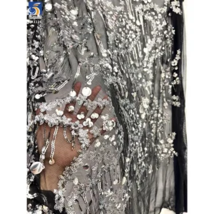 YX1126 Manufacturer Fringed 400gsm Heavy Sequin Fabric Five-Pointed Star Florals Shaped 3D Sequin Mesh Dress Fabric