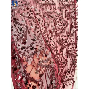 YX1126 Manufacturer Fringed 400gsm Heavy Sequin Fabric Five-Pointed Star Florals Shaped 3D Sequin Mesh Dress Fabric