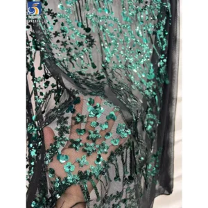 YX1126 Manufacturer Fringed 400gsm Heavy Sequin Fabric Five-Pointed Star Florals Shaped 3D Sequin Mesh Dress Fabric