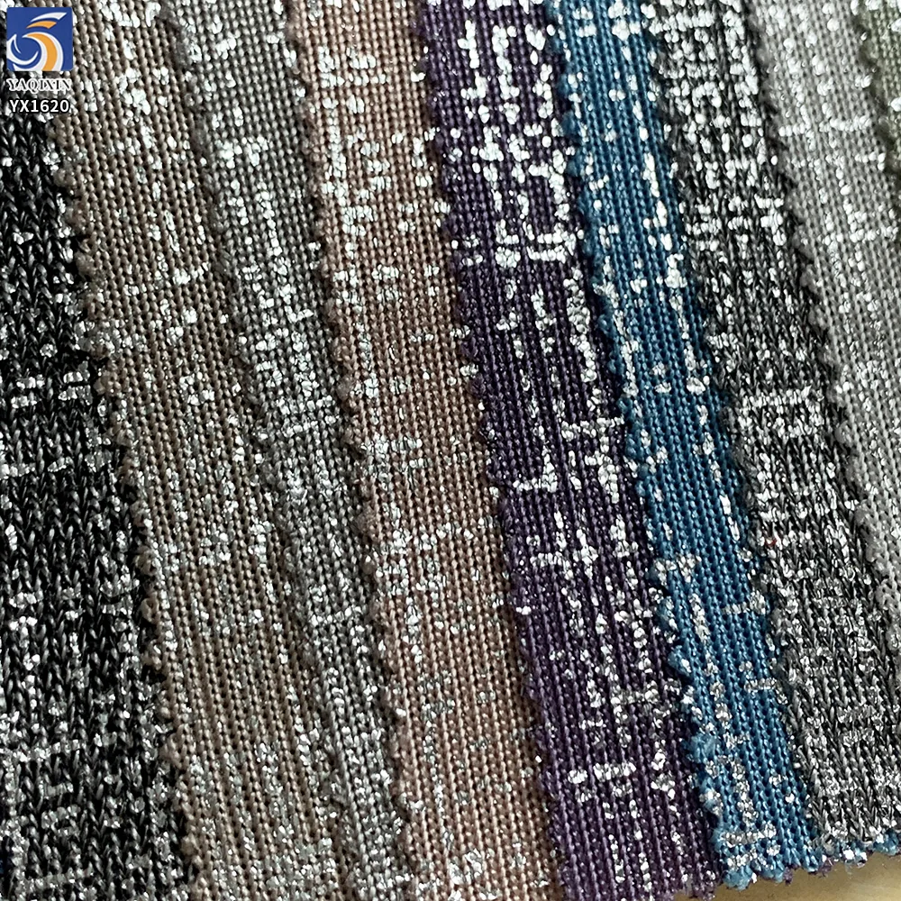 YX1620 95% Polyester 5% Spandex Foil Printed Stretch Knit Fabric Metallic Pattern Textile for Fashion Apparel and Garment