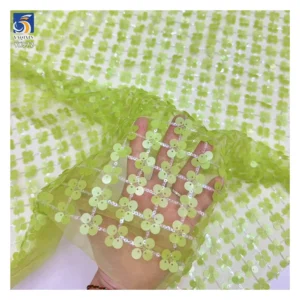YX972 New Trends in 2026 Plaid Mesh Sequins Apparel-Skirt Fabric Four-Leaf Clover Design 5mm Matte Sequin Fabric for Garment
