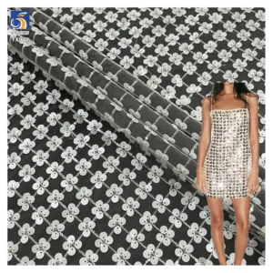 YX972 New Trends in 2026 Plaid Mesh Sequins Apparel-Skirt Fabric Four-Leaf Clover Design 5mm Matte Sequin Fabric for Garment