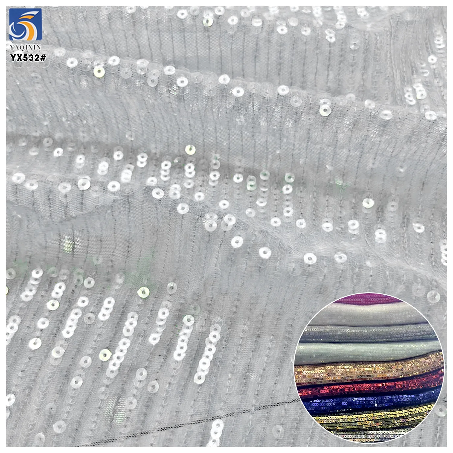 YX532 High Quality Micro-Stretch Mesh Stripe Transparent 3MM Sequin Knit Fabric