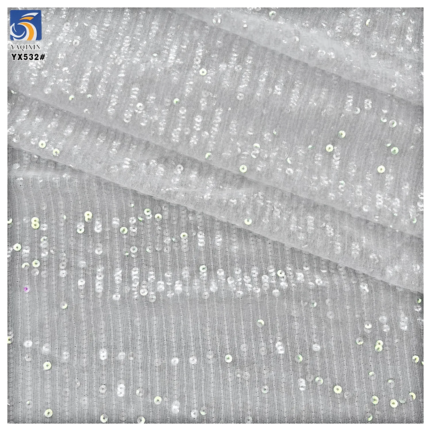 YX532 High Quality Micro-Stretch Mesh Stripe Transparent 3MM Sequin Knit Fabric