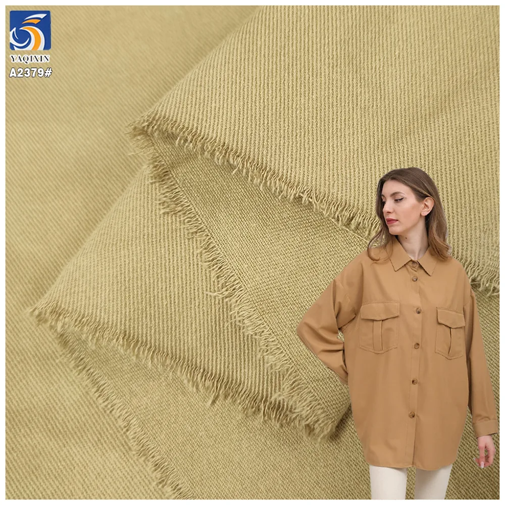 A2379 Wholesale 245gsm Washed Super Soft 100% Cotton Twill Fabric Khaki Cotton Woven Shirt Trousers Fabric for Man