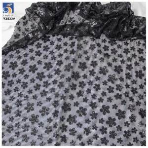 YX533 Black Sequin Lace Fabric Checkered Net Mesh Floral Design Sequined Lace Fabric for Dresses