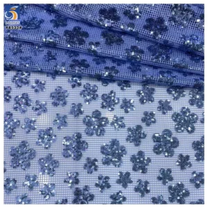 YX533 Black Sequin Lace Fabric Checkered Net Mesh Floral Design Sequined Lace Fabric for Dresses