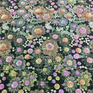 YX1226# New Product Launch 3D Flower Pattern Sequin Embroidery Colorful Mesh Fabric DIY Handmade Sequin Lace Fabric Textile