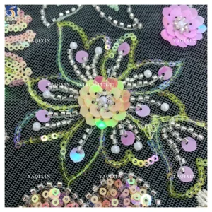 YX1226# New Product Launch 3D Flower Pattern Sequin Embroidery Colorful Mesh Fabric DIY Handmade Sequin Lace Fabric Textile