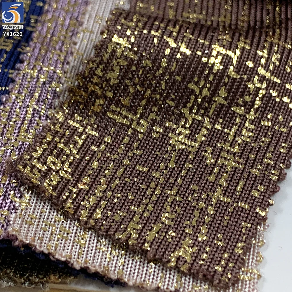 YX1620 95% Polyester 5% Spandex Foil Printed Stretch Knit Fabric Metallic Pattern Textile for Fashion Apparel and Garment