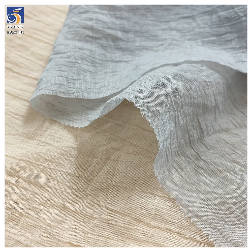 DV-6705 65gsm Lightweight 2026 Lyocell Nylon Crinkle Chiffon Fabric Soft Drape Non-Transparent Dress Blouse Wrinkled Fabric
