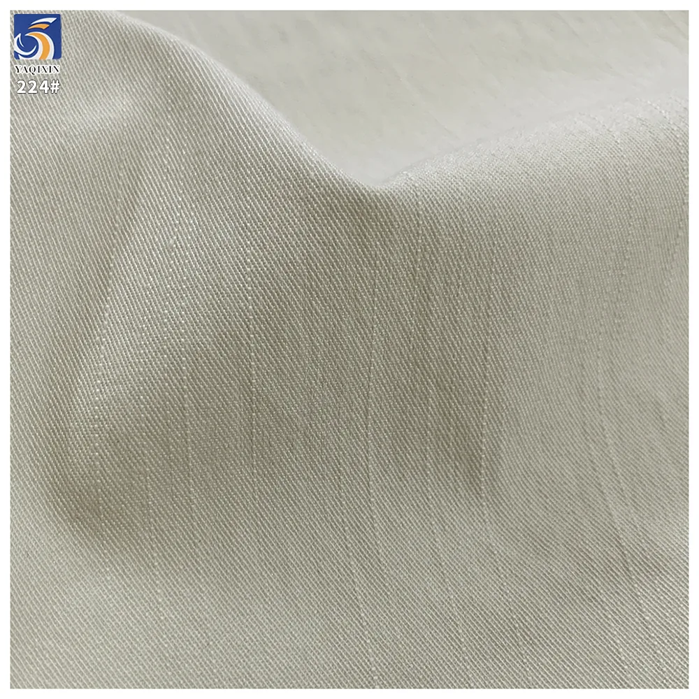 Y-224 High Quality 200g Cream Medium Weight Anti-Wrinkle 100% Polyester Slub Twill 2 Way Stretch Fabric 160cm for Casual Pant