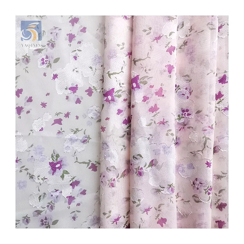 Soft Silky Polyester Chiffon Digital Printed Fabric New Arrival Red Jacquard Floral Fashion Print Skirt Chiffon Fabric
