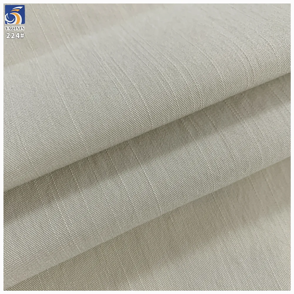 Y-224 High Quality 200g Cream Medium Weight Anti-Wrinkle 100% Polyester Slub Twill 2 Way Stretch Fabric 160cm for Casual Pant