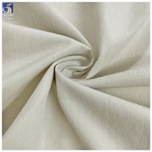 Y-224 High Quality 200g Cream Medium Weight Anti-Wrinkle 100% Polyester Slub Twill 2 Way Stretch Fabric 160cm for Casual Pant