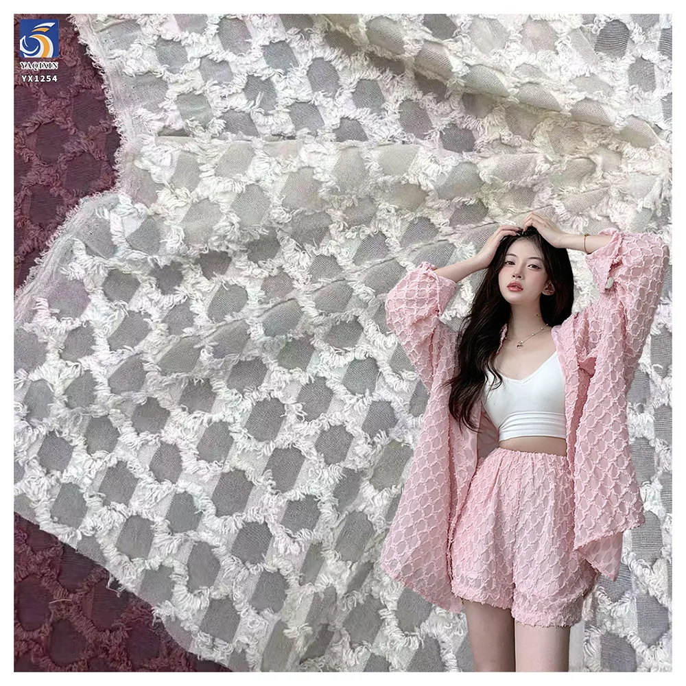 YX1254 130gsm Polyester Diamond Pattern Textured Jacquard Fabric 2026 New Spring Fashion Women's Wear Jacquard Fabric