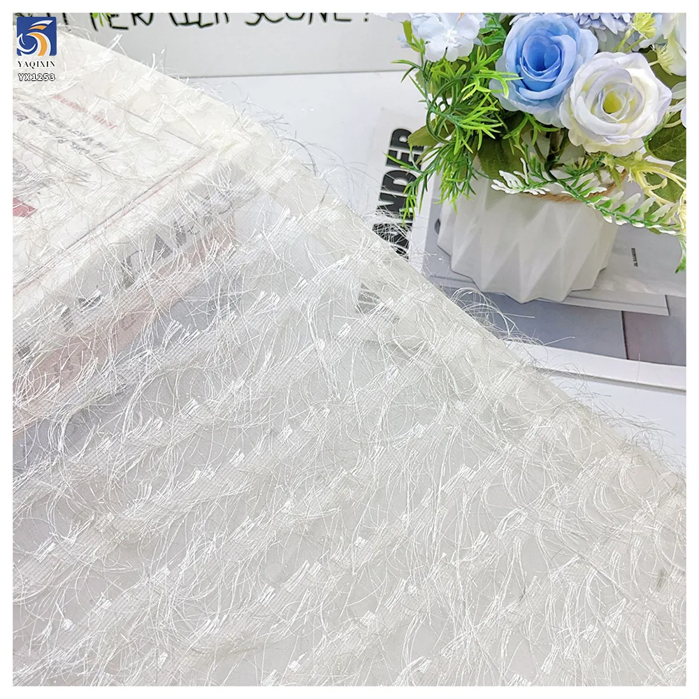 YX1253 Korean Style Design Feather Tassel Lurex Chiffon Fabric Fashionable New Garment Jacquard Fabric for Girls Costumes
