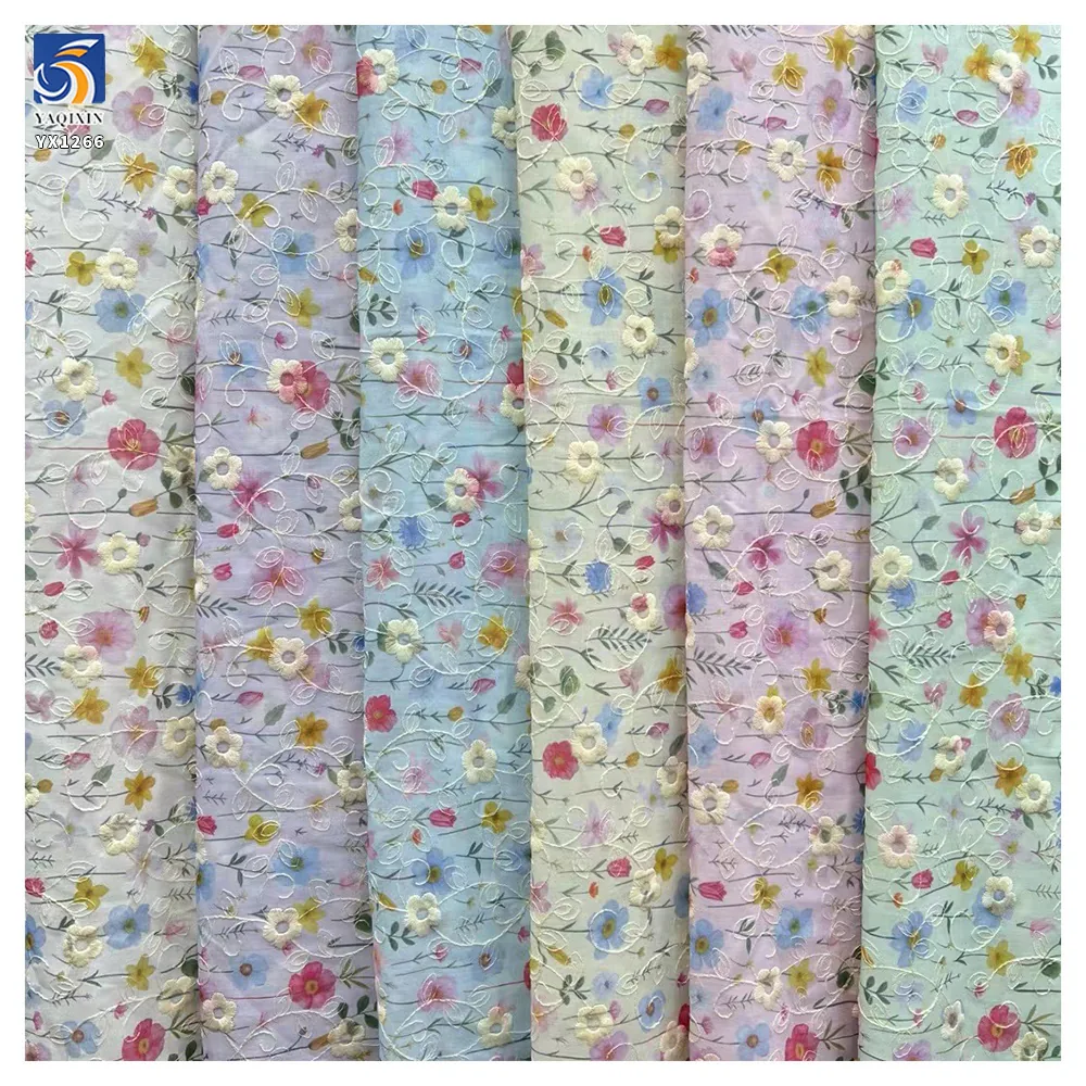 YX1266 2026 100% Polyester Pastoral Style Fresh Dress TC Floral Print & Embroidery Fabric Chiffon Florals Fabric for Garment