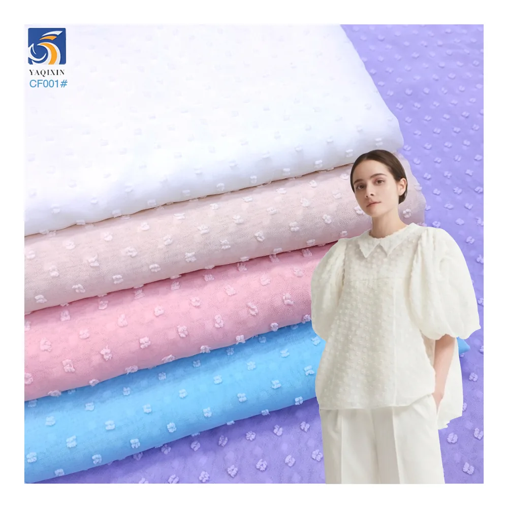 CF001-1 China Wholesale Chiffon Fabric White Pure 100% Polyester Soft Jacquard Dots Chiffon Fabric