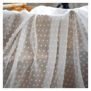 CF001-1 China Wholesale Chiffon Fabric White Pure 100% Polyester Soft Jacquard Dots Chiffon Fabric