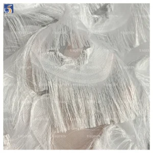 YX1196 High Quality White and Red Feather Designer Jacquard Fabric 130gsm Woven Jacquard Chiffon Fabric for Tassel Dresses
