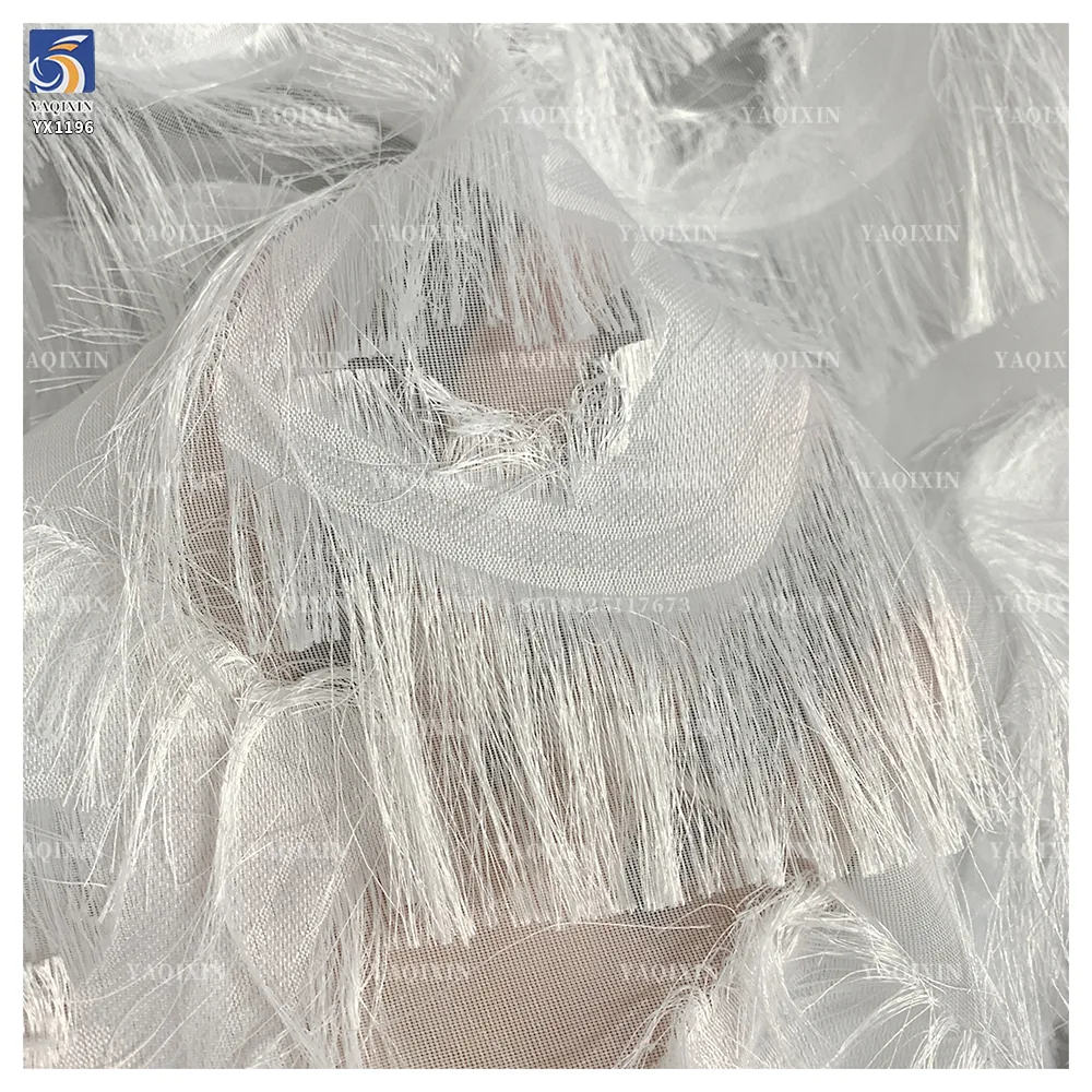 YX1196 High Quality White and Red Feather Designer Jacquard Fabric 130gsm Woven Jacquard Chiffon Fabric for Tassel Dresses