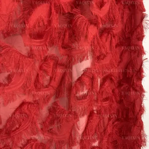YX1196 High Quality White and Red Feather Designer Jacquard Fabric 130gsm Woven Jacquard Chiffon Fabric for Tassel Dresses