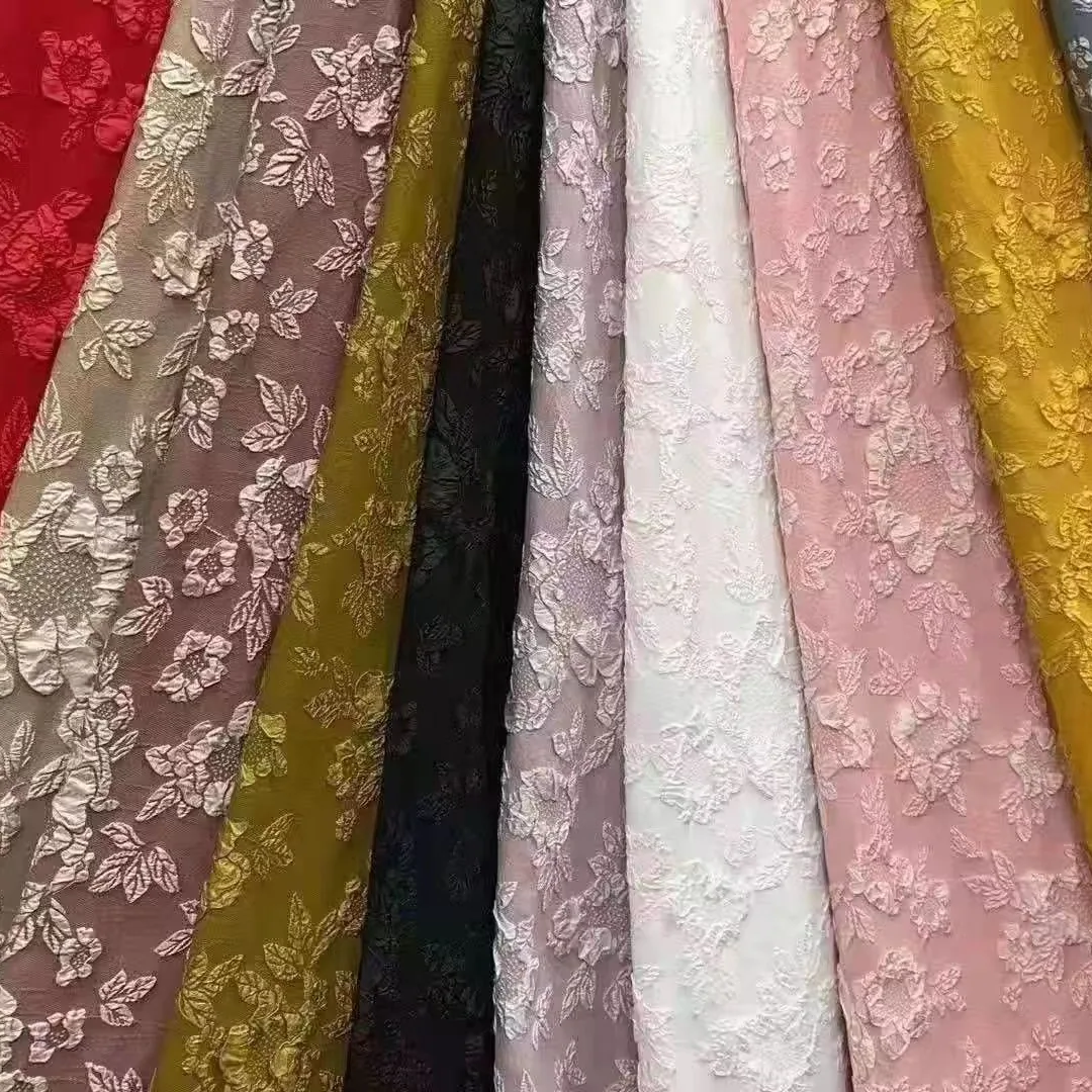 Autumn/Winter 3D Relief Embossed Lotus Flowers Bubble Woven Jacquard Chiffon Fabric