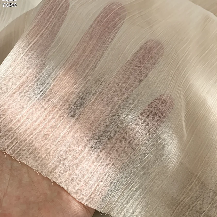 YX495 Arabic Headdress Scarf Silk Chiffon Wrinkle Fabric 42gsm White Polyester French Wrinkled Crepe Silk Chiffon Fabric