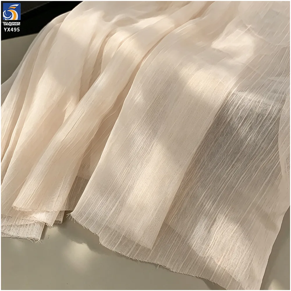 YX495 Arabic Headdress Scarf Silk Chiffon Wrinkle Fabric 42gsm White Polyester French Wrinkled Crepe Silk Chiffon Fabric