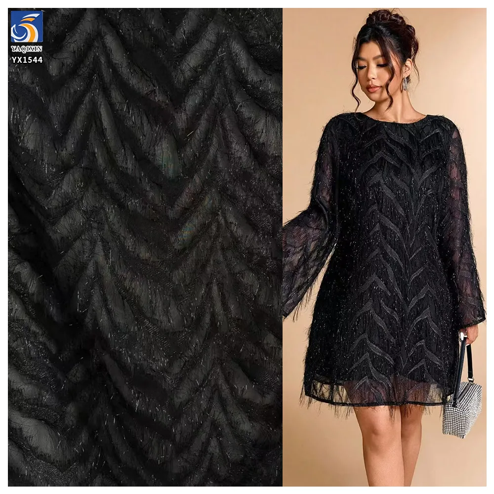 YX1544 Long Fringe Fil Coupe Chiffon Fabric 150CM Wide Woven Jacquard Material for Fashion Dresses and Tops